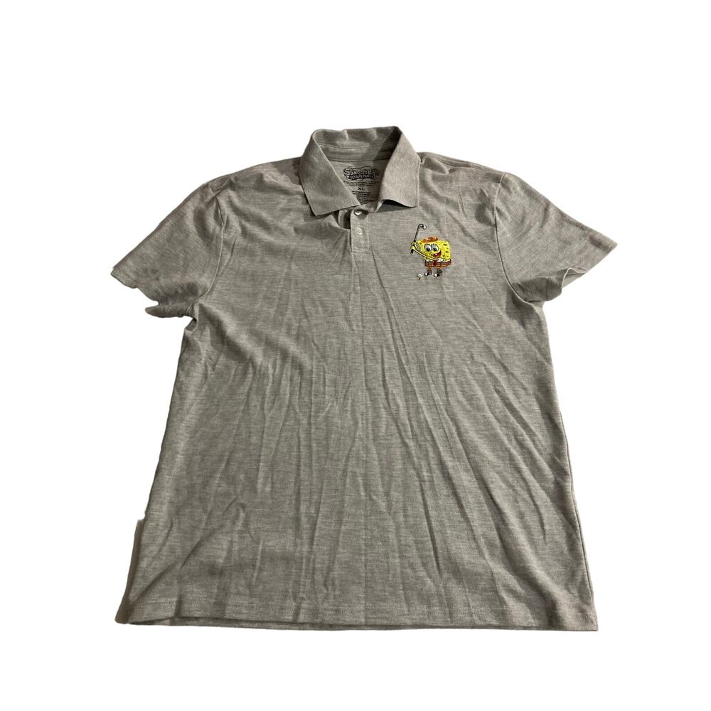 New Mens Spongebob Squarepants Polo Gray Shirt short sleeve Size XL